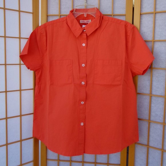 FRESH PRODUCE Oxford Camp Shirt cotton/spandex Poppy red s/s - Picture 1 of 6